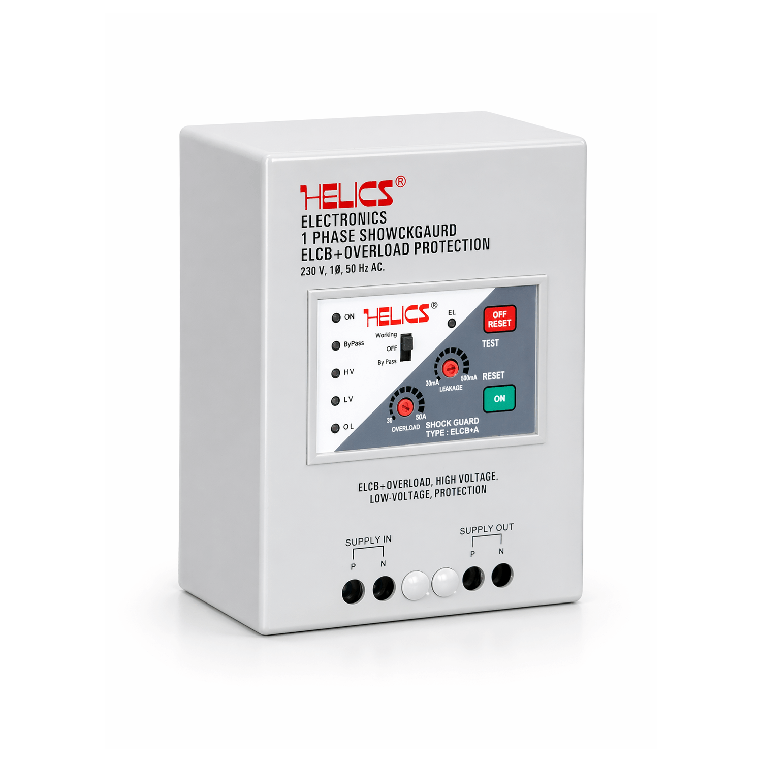 Helics 1 Phase Shock Guard ELCB Overload Voltage Protection Device