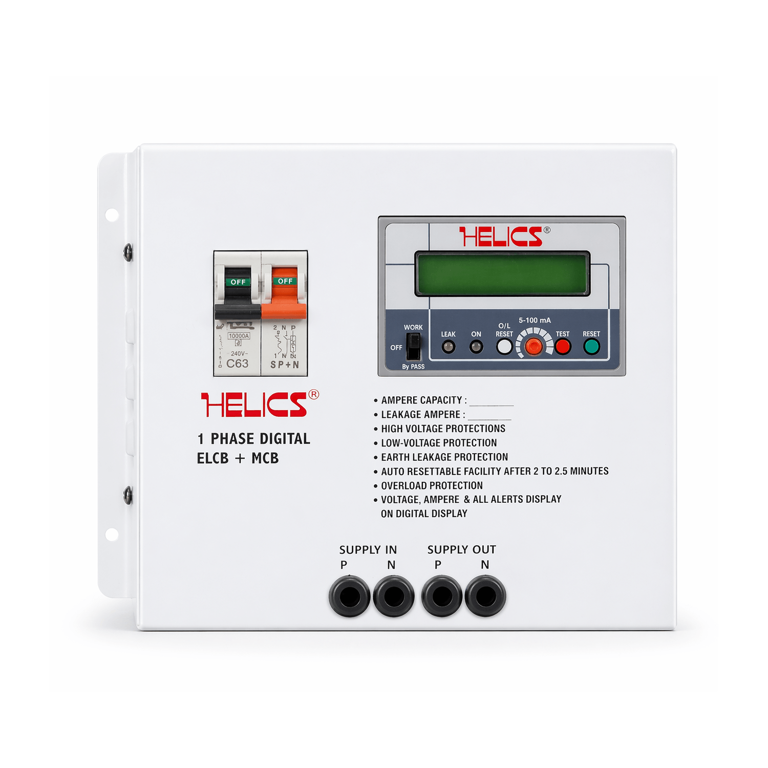 Helics Digital ELCB MCB Shock Guard with Voltage Protection and Display