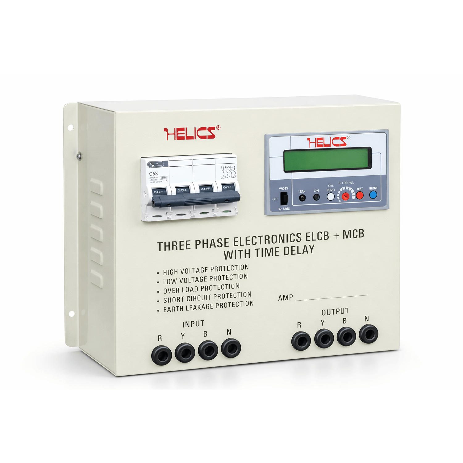 Helics 3 Phase ELCB MCB Panel with Digital Display and Time Delay Protection