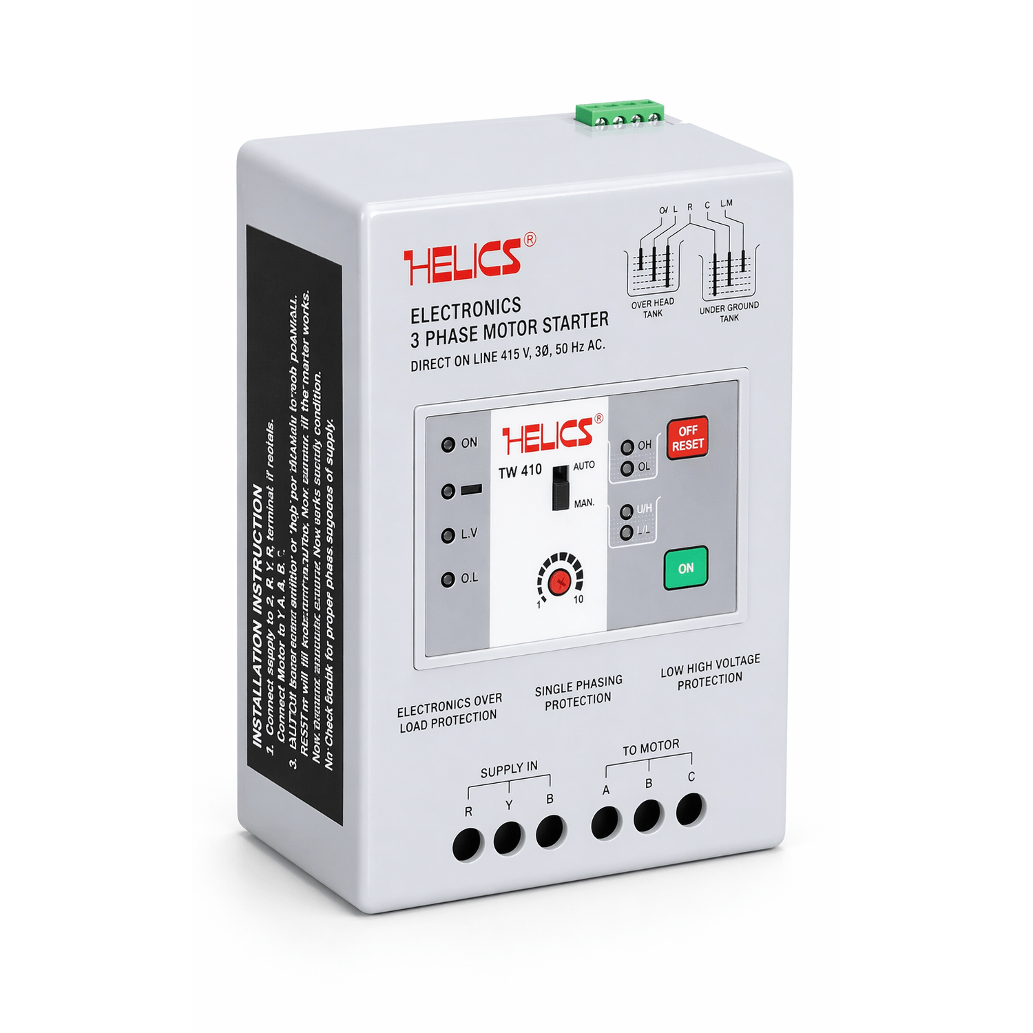 Home minimal-electronics 2 Helics TW-410 3 Phase Motor Starter with Water Level Controller for Overhead and Underground Tank