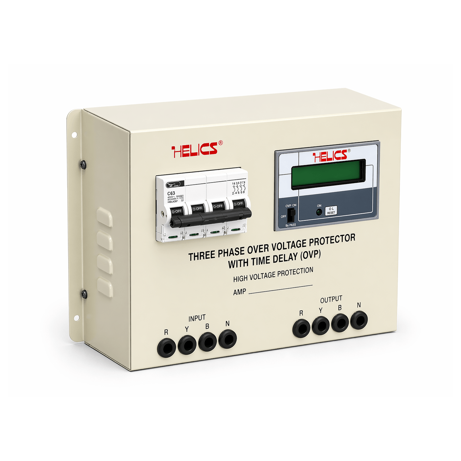 Helics 3 Phase Over Voltage Protector Panel with MCB and Digital Display