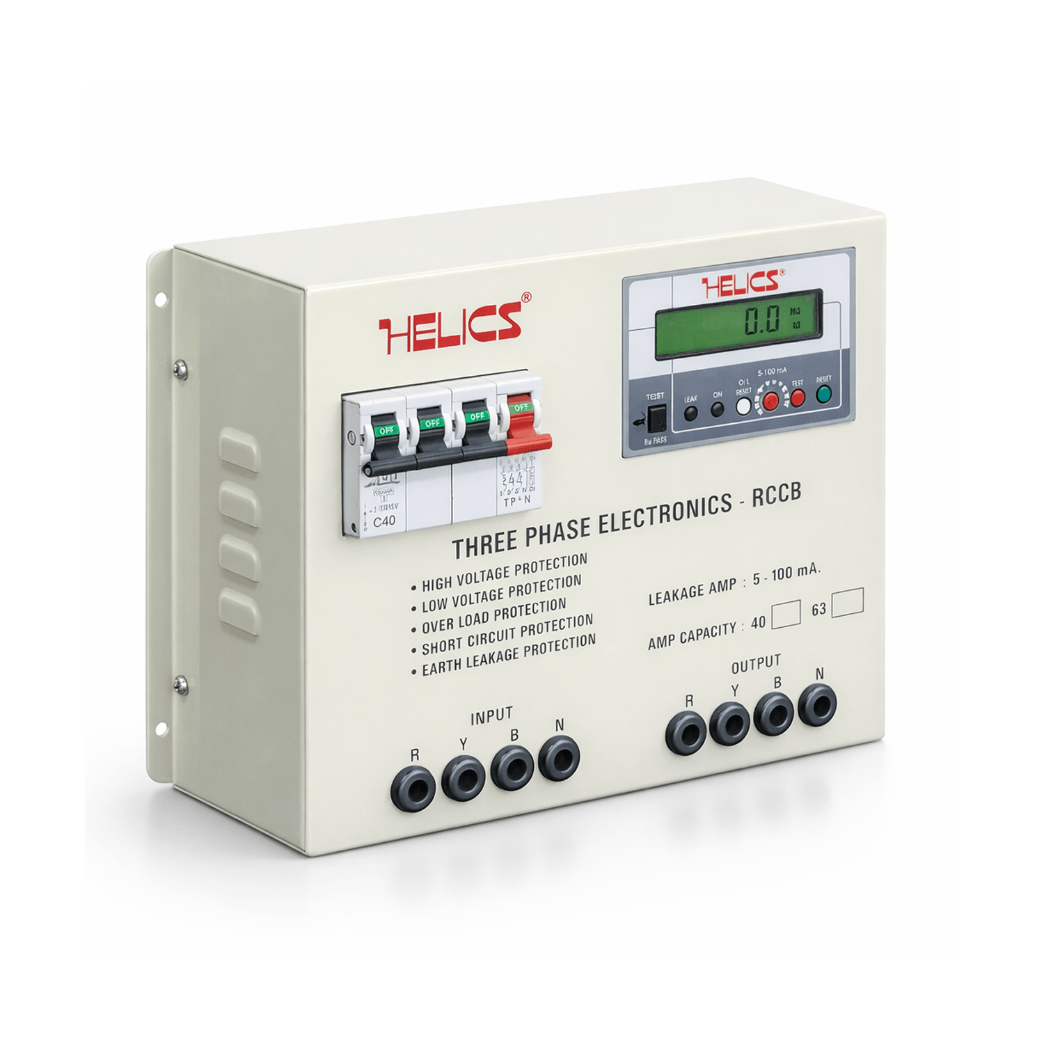 Helics 3 Phase RCCB Panel with Digital Leakage Display and MCB Protection