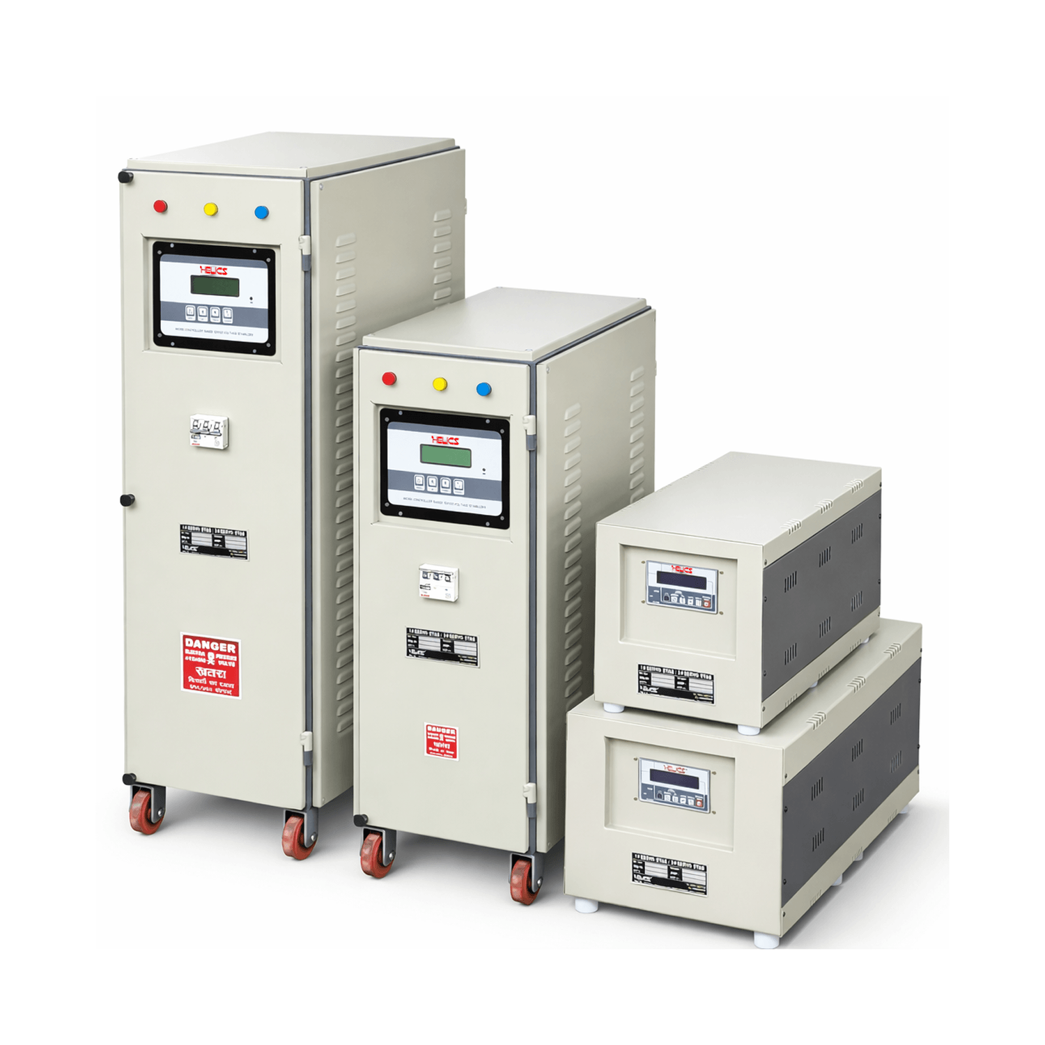 Helics Servo Voltage Stabilizer Range including industrial cabinet and compact units
